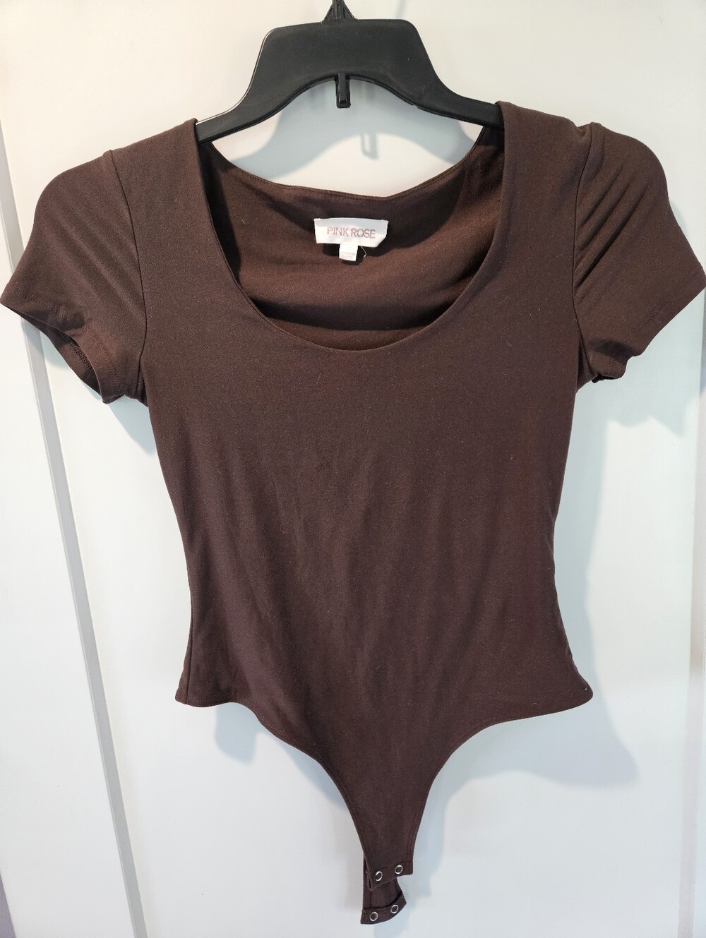 Pink Rose Chocolate Brown Square Neck Short Sleeve Bodysuit